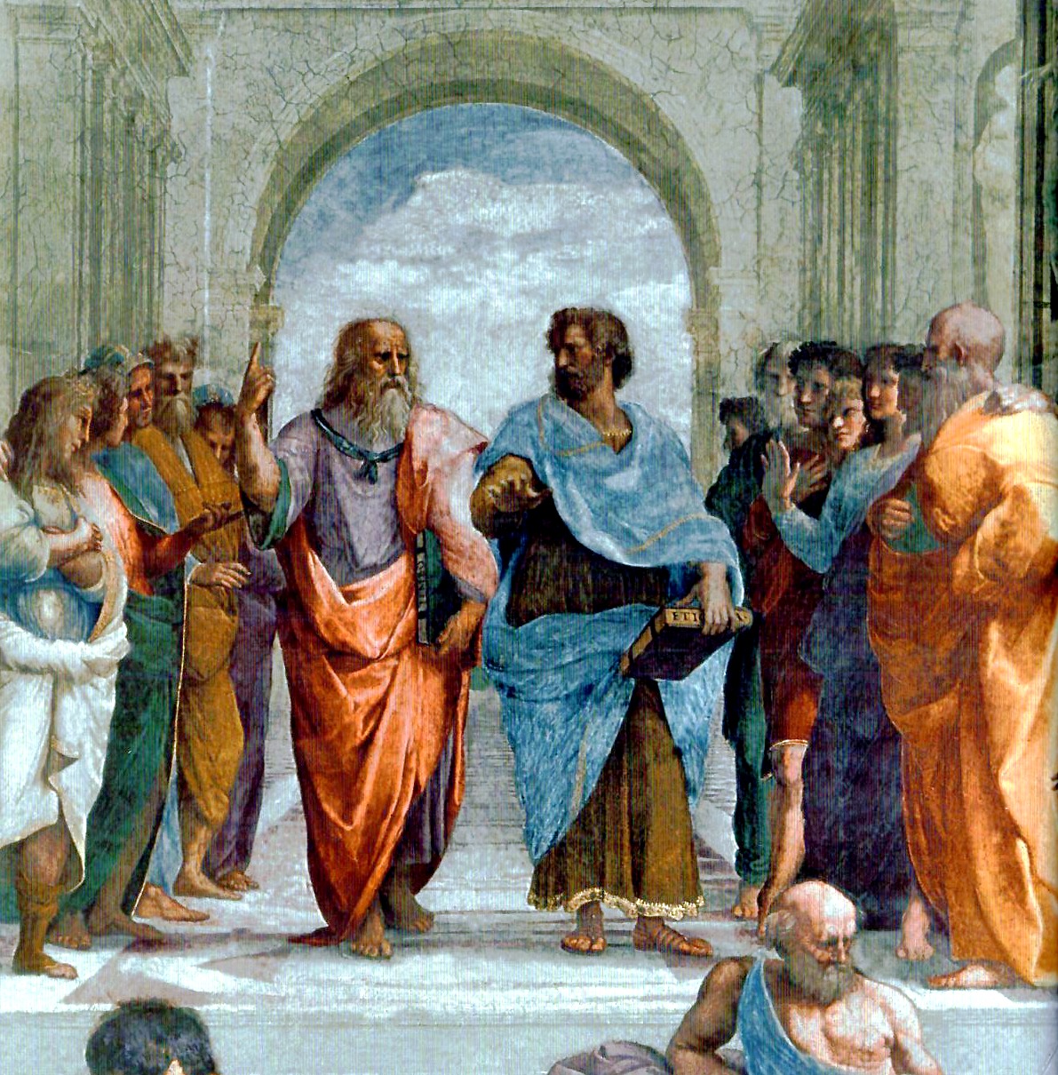 Illustration zu Thesen, Fresko, Raffael, 1510/11, Platon und Aristoteles im Dialog, tauschen Thesen aus